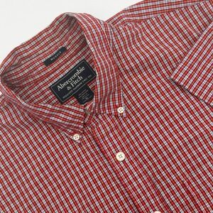 Abercrombie & Fitch Muscle Fit Plaid Short Sleeve Button Down Shirt Red XL